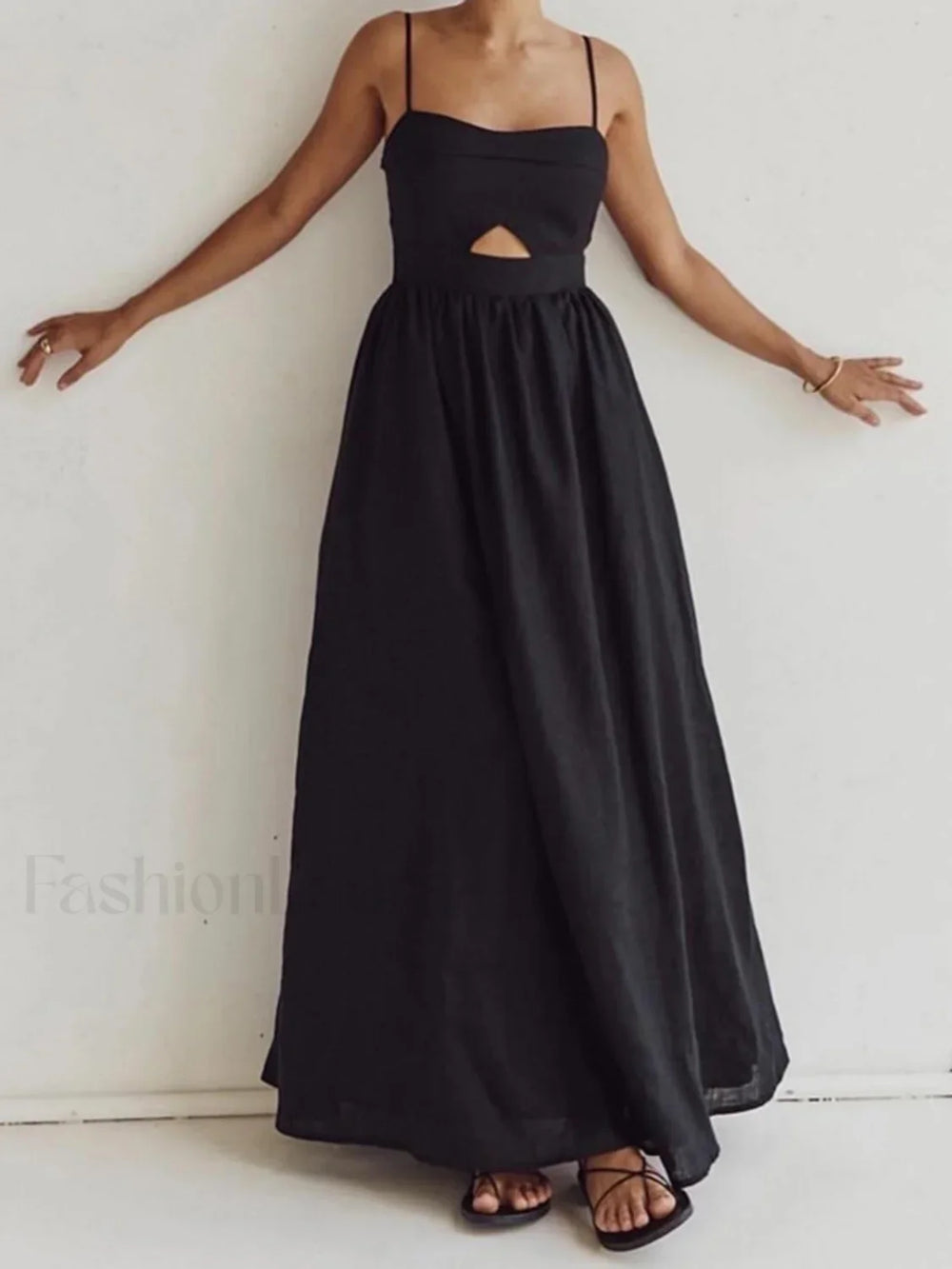 Cotton Sleeveless Pockets Cutout Long Dress Dresses