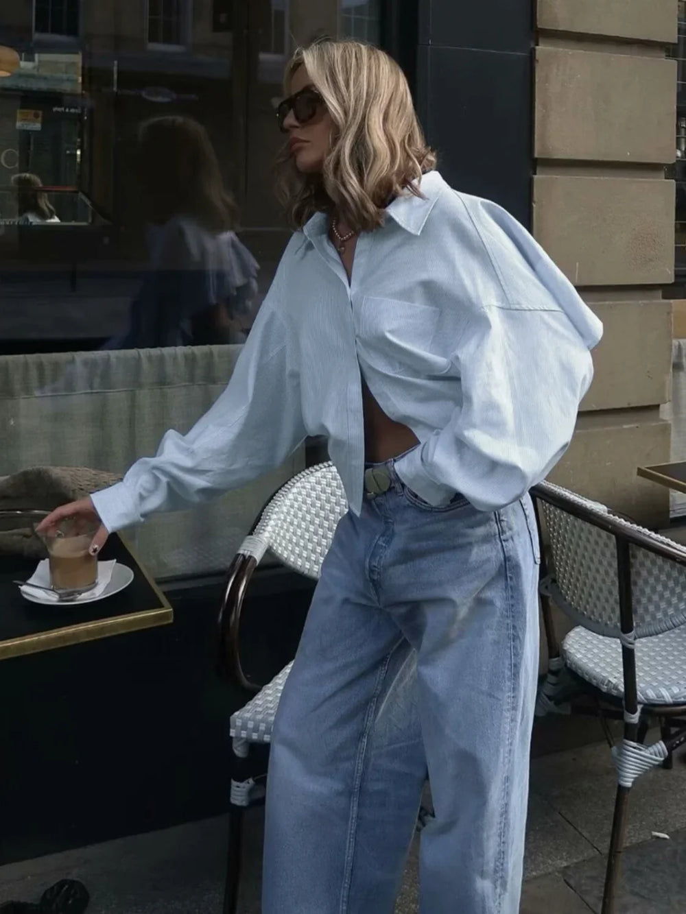 Cotton Striped Graceful Crop Shirt Shirts