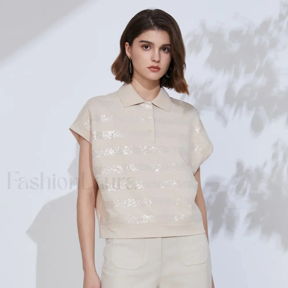 Cotton Summer High Quality T Shirt Apricot powder / S