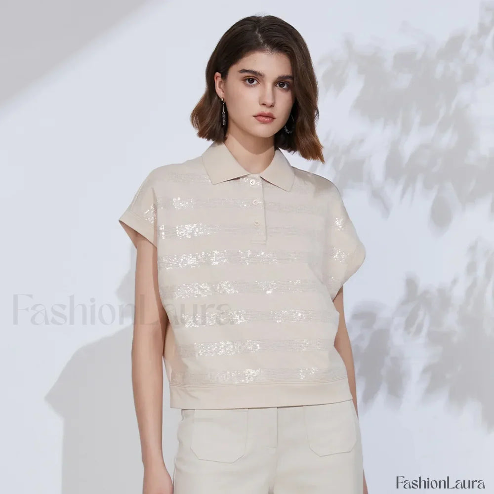 Cotton Summer High Quality T Shirt Apricot powder / S