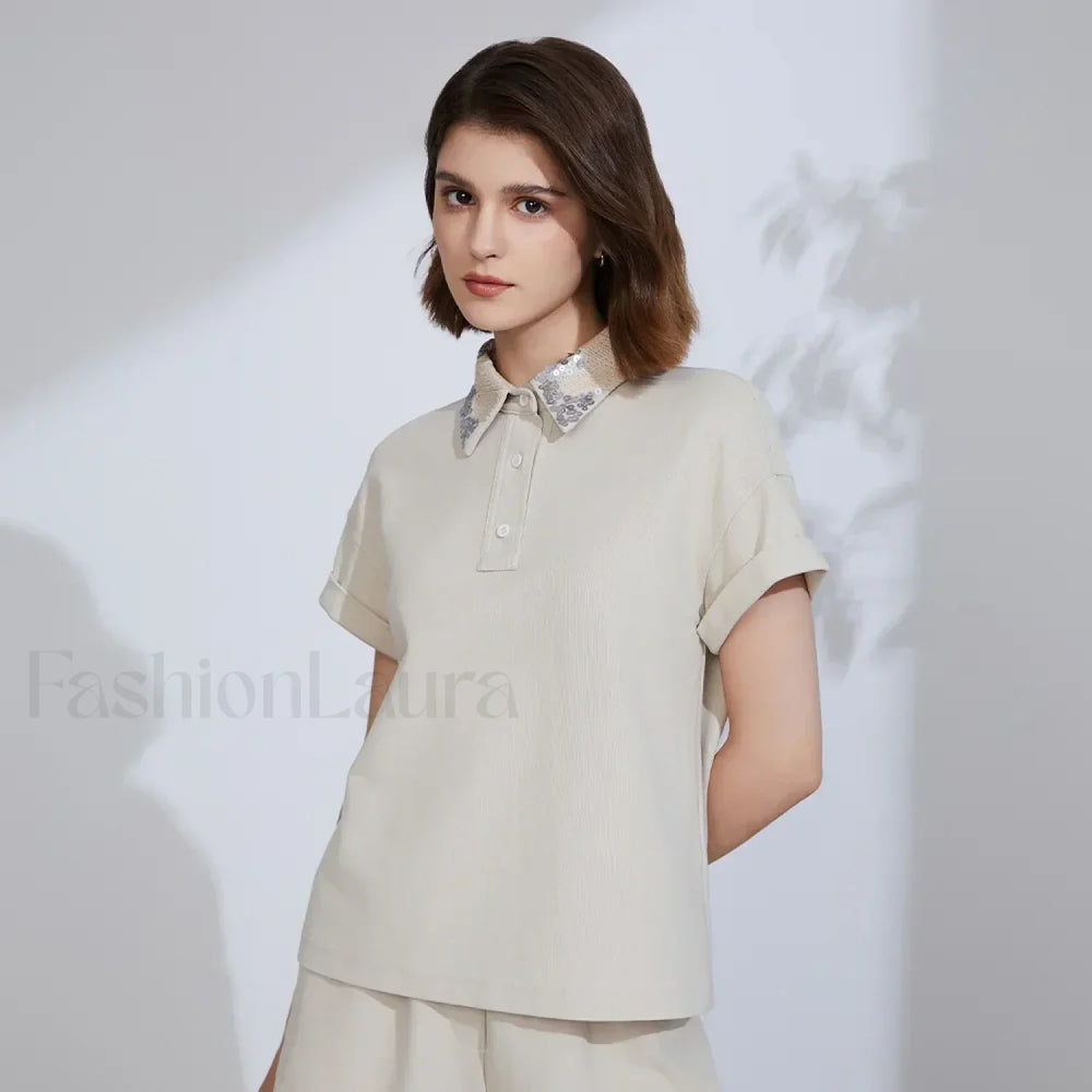 Cotton Summer Short Sleeved T Shirt Khaki / S