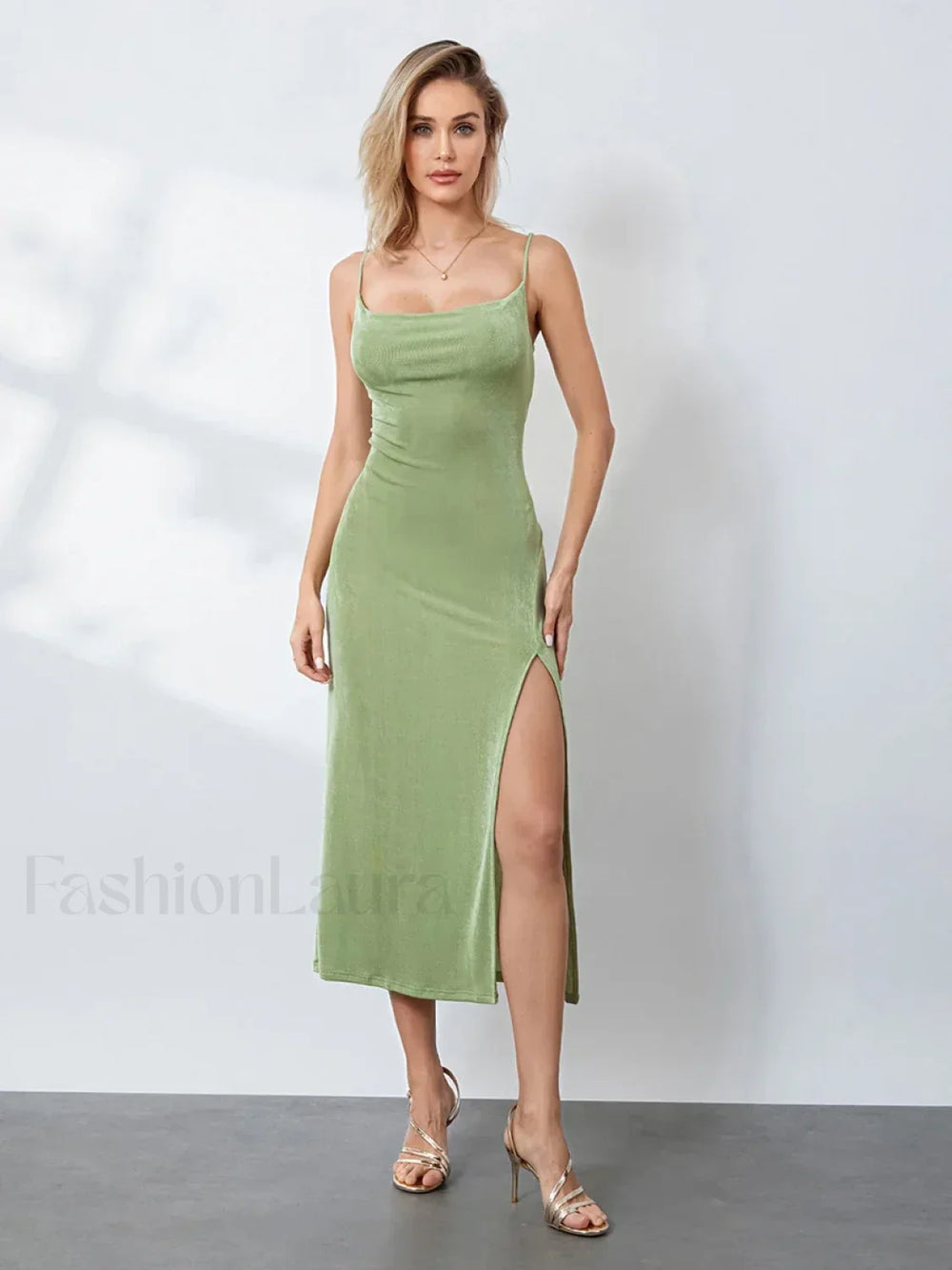 Cowl Neck Slip Midi Dress