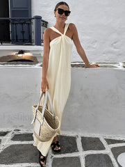 Creamy Halter Long Dress Dresses