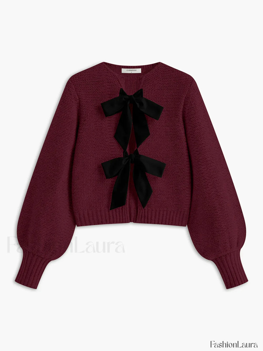 Crew Neck Bow Knit Top Burgundy / XS Knit Tops