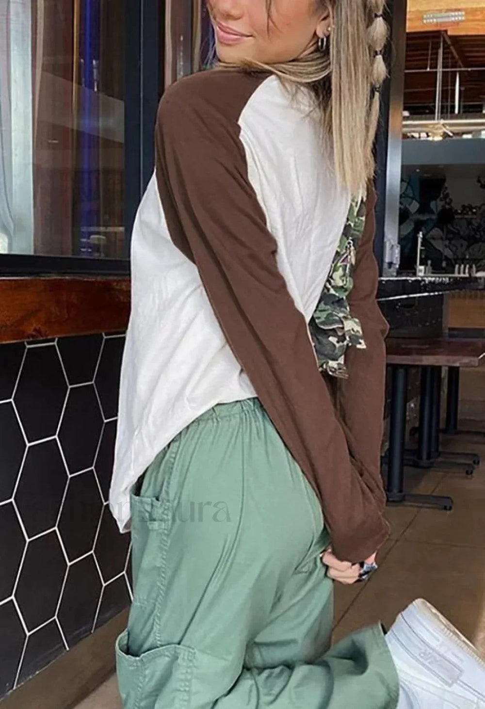 Crew Neck Raglan Sleeve Tee Brown / M Tops&Tees