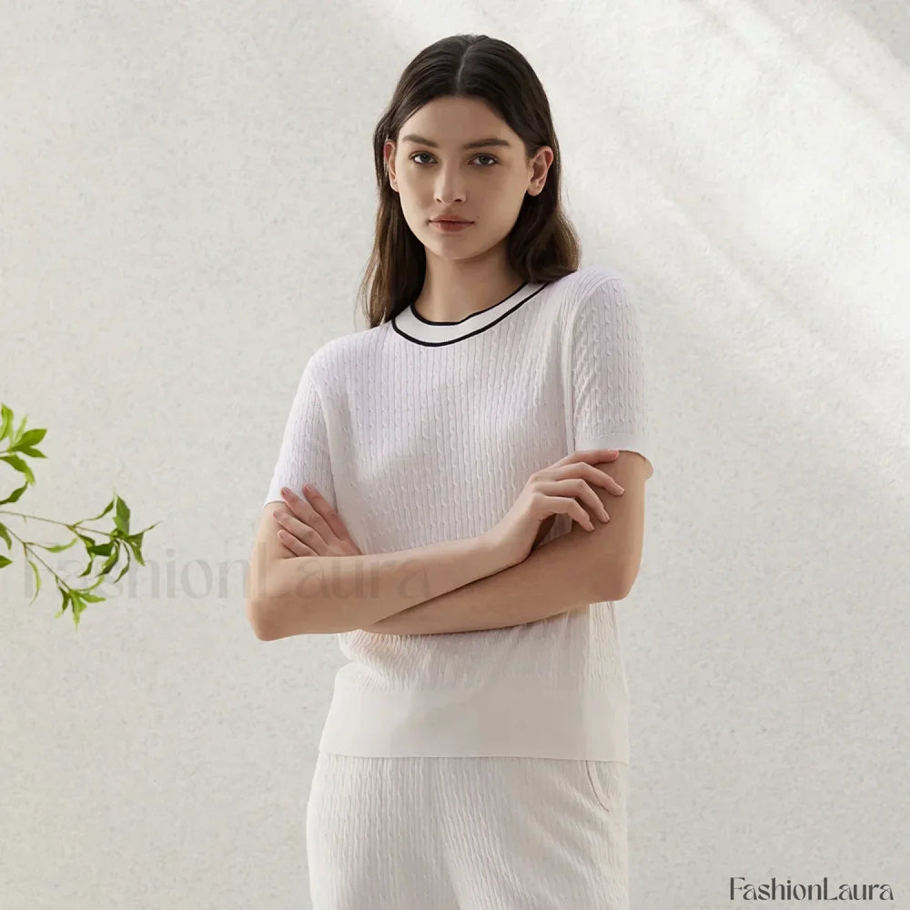 Crew Neck Wool Silk Knitted T Shirt White / S