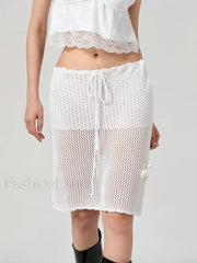 Crochet 3D Flower Midi Skirt WHITE / S