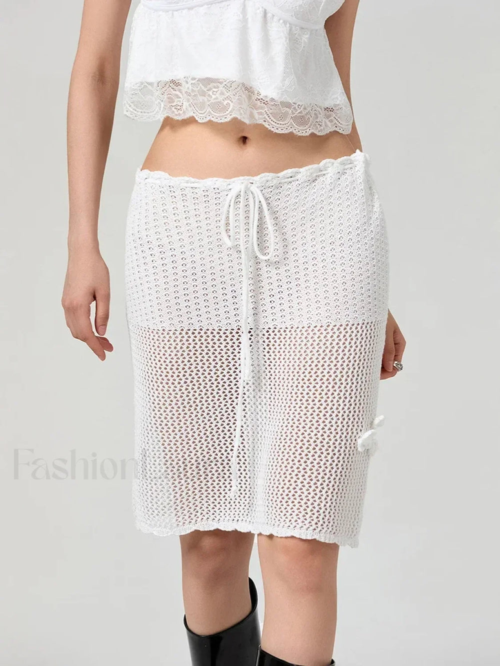Crochet 3D Flower Midi Skirt WHITE / S
