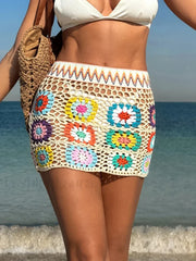 Crochet Floral Swim Cover Skirt WHIITE / S