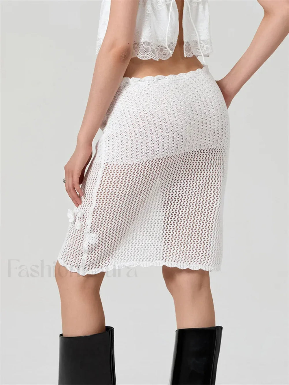 Crochet Flower Knitted Midi Skirt