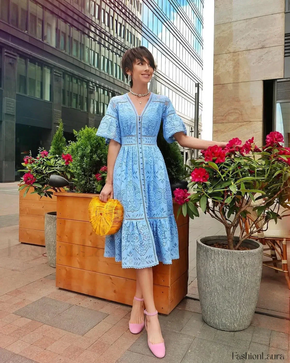 Crochet Knitted Set Boho Dress Light Blue / S