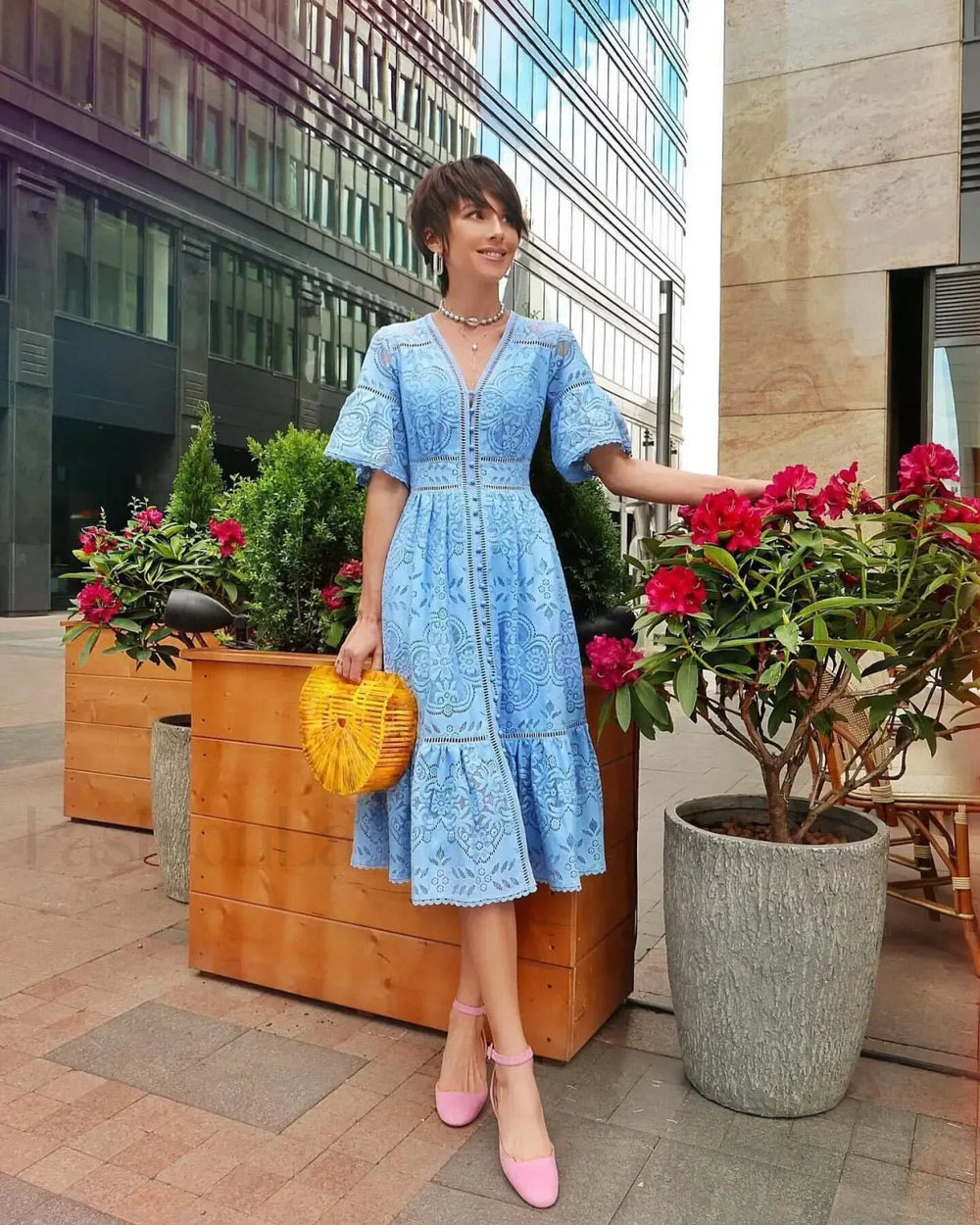 Crochet Knitted Set Boho Dress Light Blue / S