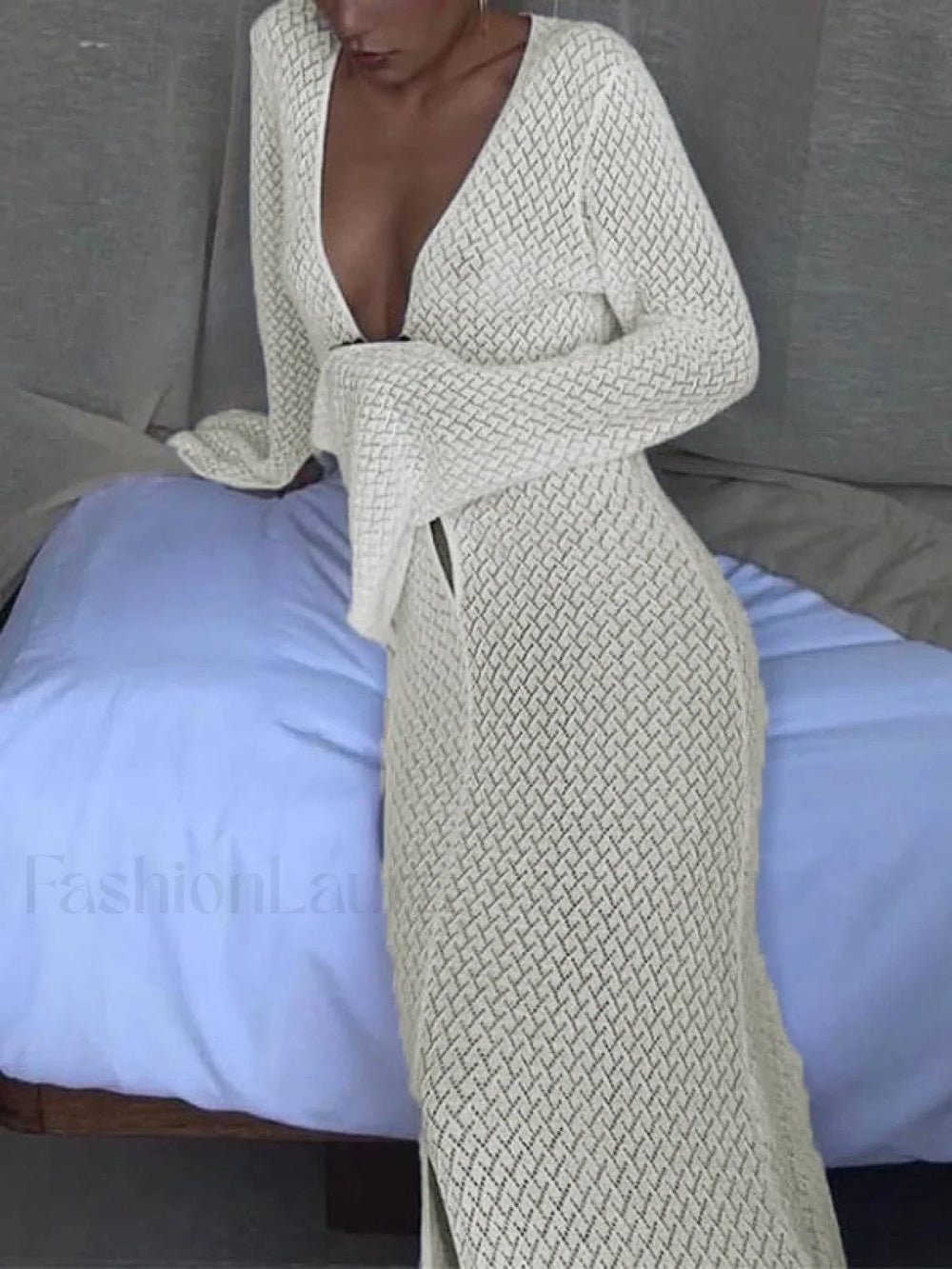 Crochet Long Sleeve Maxi Beach Dress Maxi Dresses