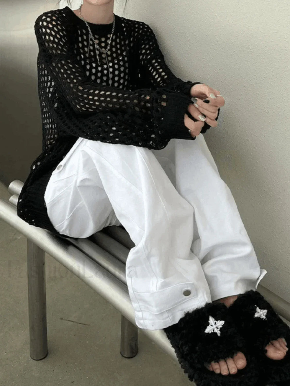 Crochet Open Knit Top Sweaters