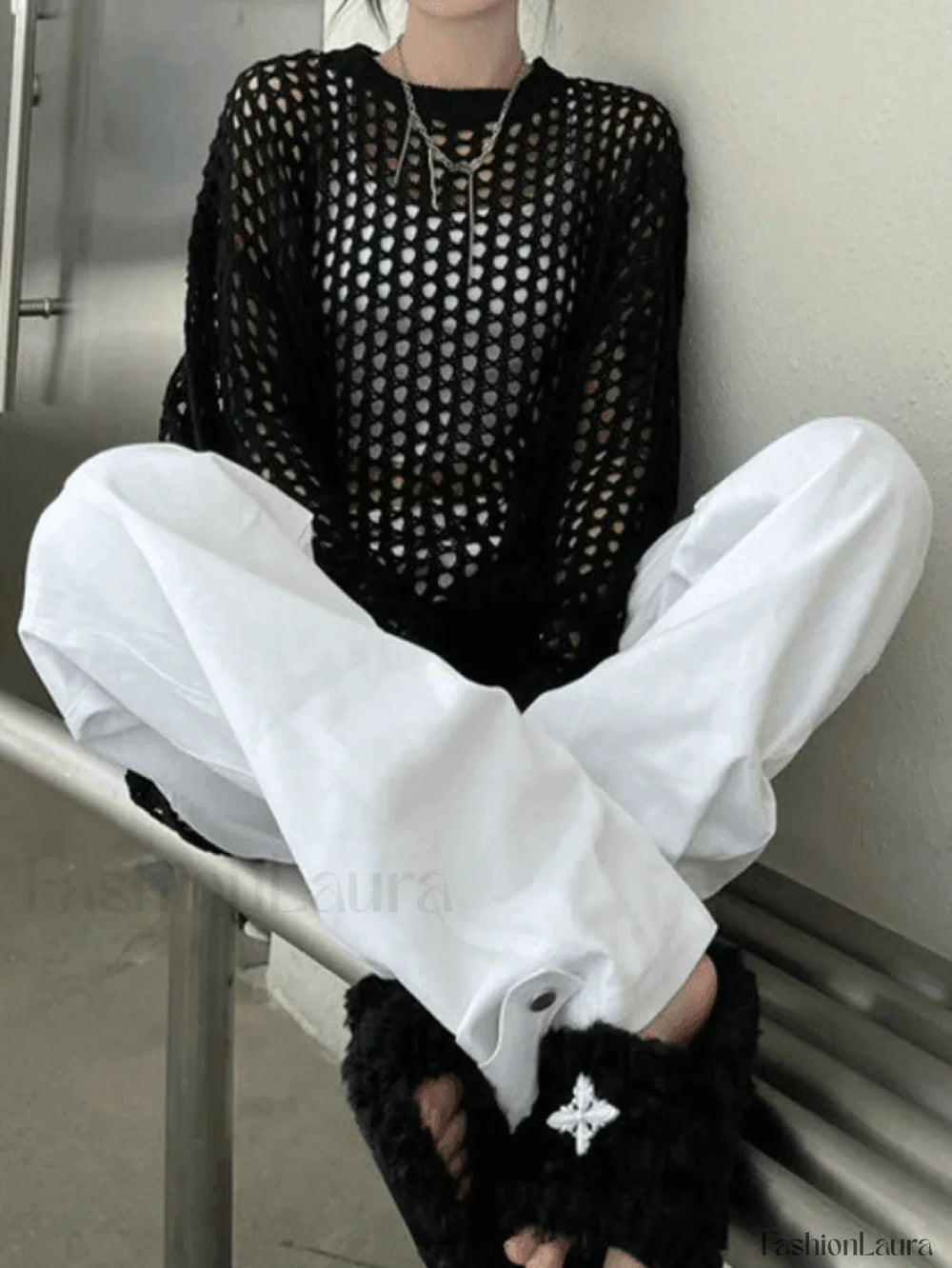 Crochet Open Knit Top Sweaters