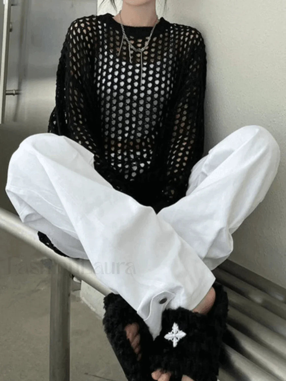 Crochet Open Knit Top Sweaters