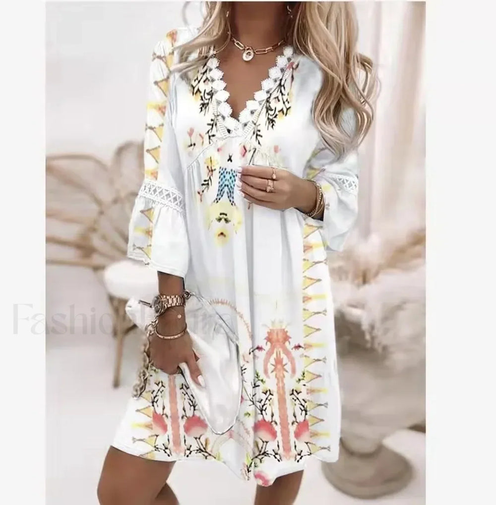 Crochet Party Boho Dress WHITE / S