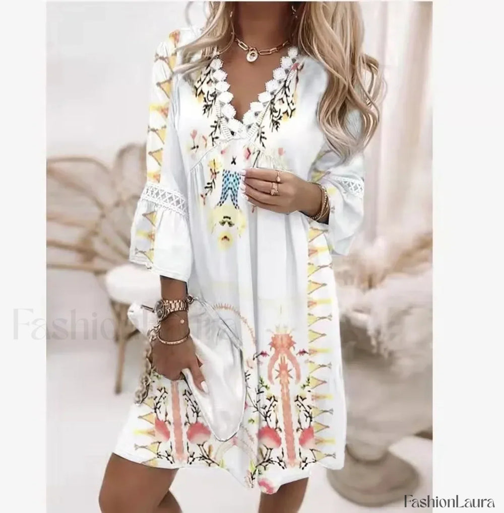 Crochet Party Boho Dress WHITE / S