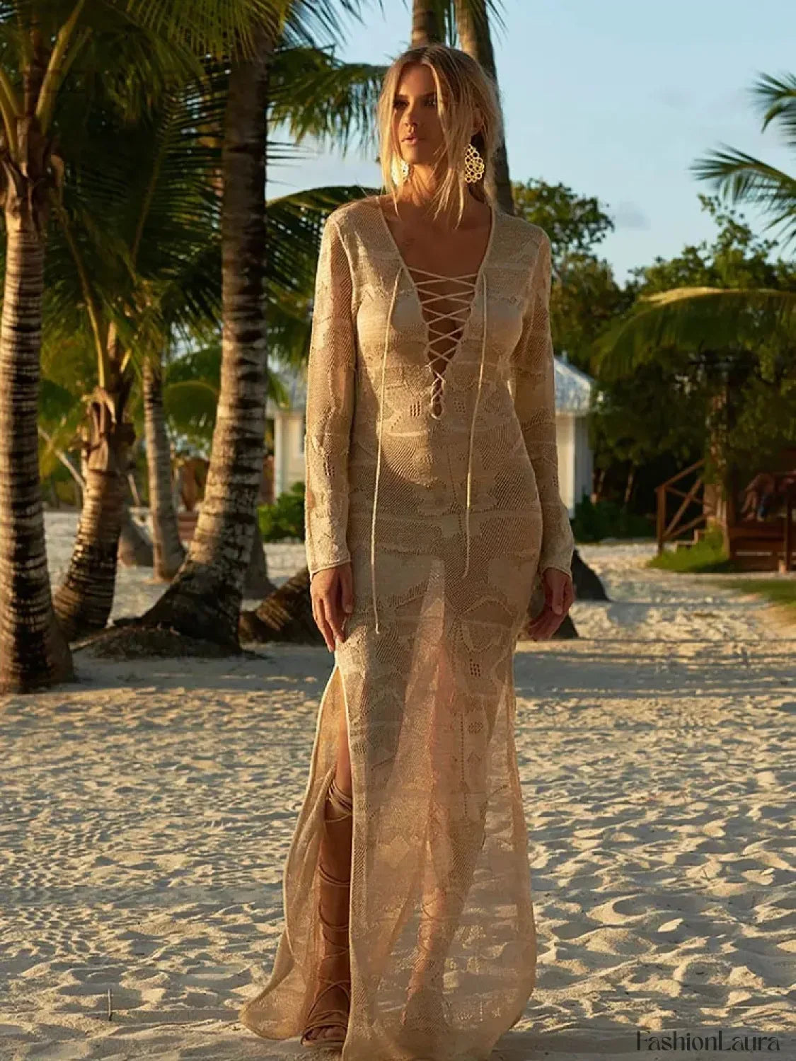 Crochet Rash Guard Cover Up KHAKI / One Size