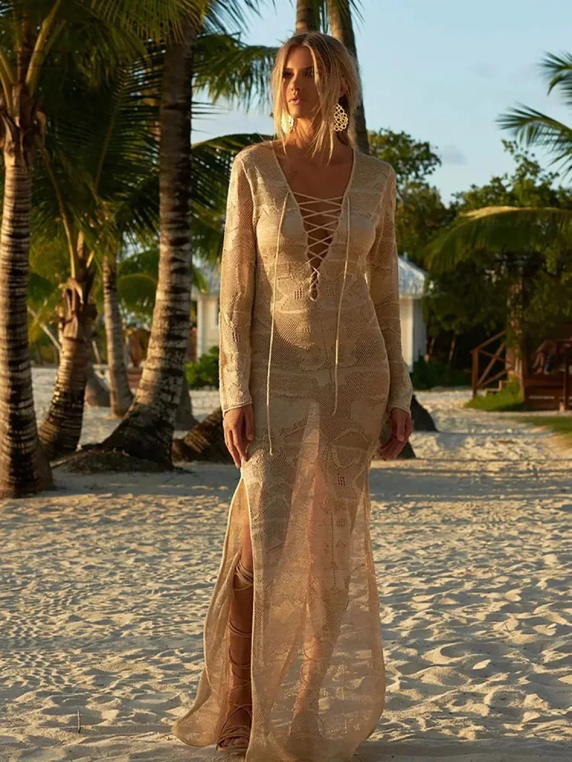 Crochet Rash Guard Cover Up KHAKI / One Size