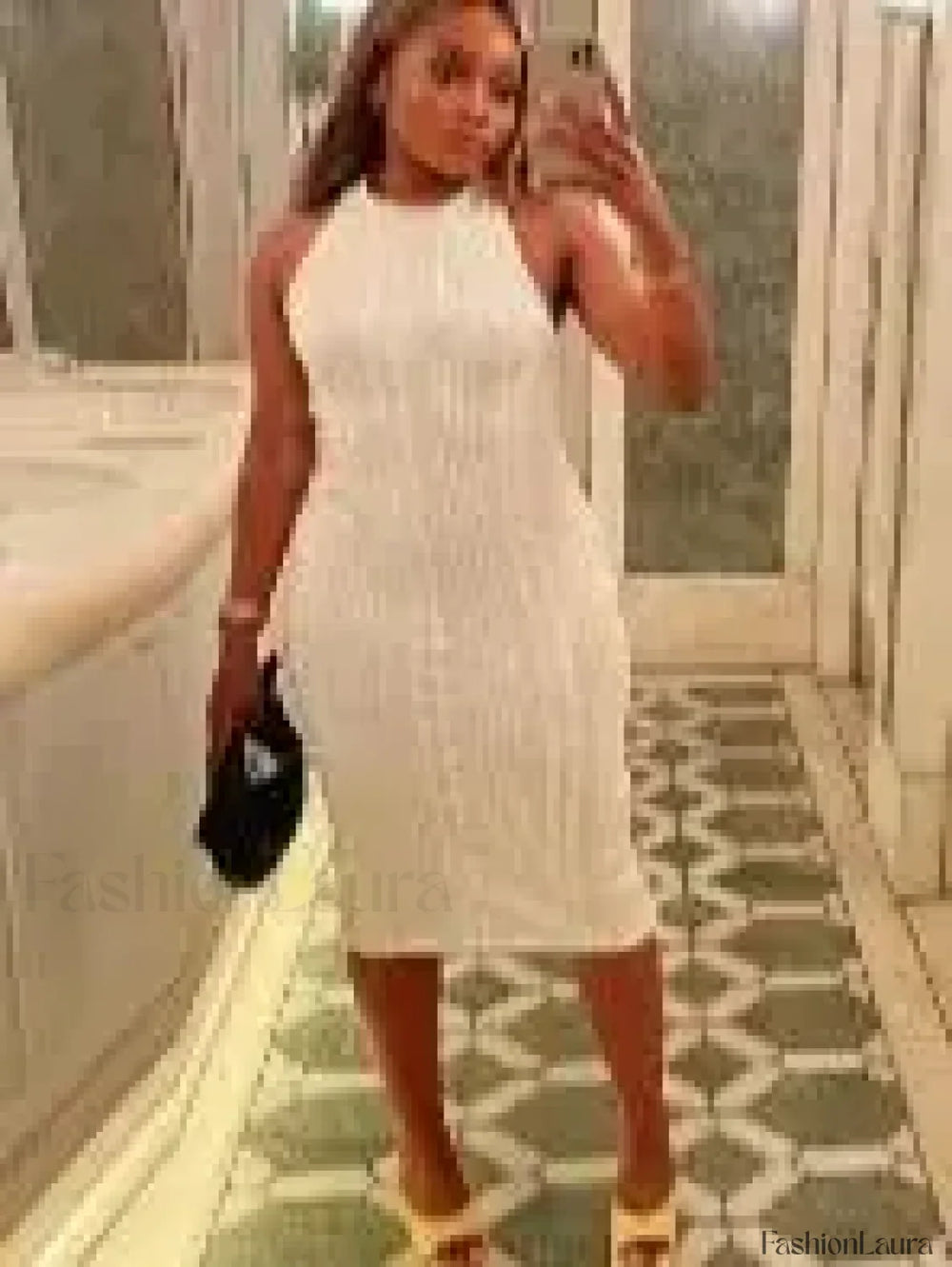 Crochet Sweater Midi Dress WHITE / S