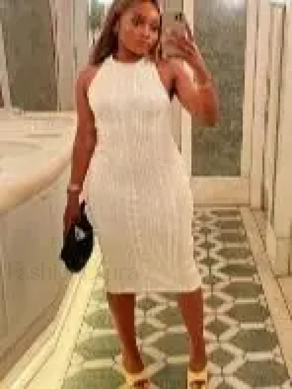 Crochet Sweater Midi Dress WHITE / S