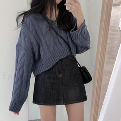 Cropped Brown Cable Knit Sweater Sweaters