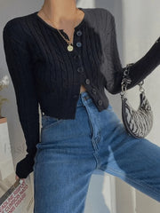 Cropped Button Cable Knit Cardigan Sweaters