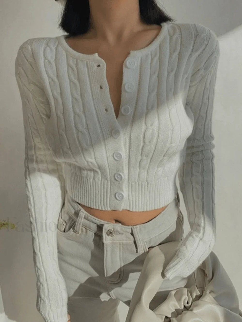 Cropped Button Cable Knit Cardigan Sweaters