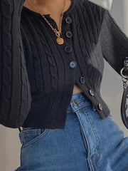 Cropped Button Cable Knit Cardigan Sweaters