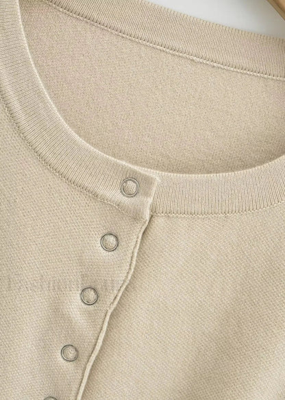 Cropped Button-Up Knit Sweater