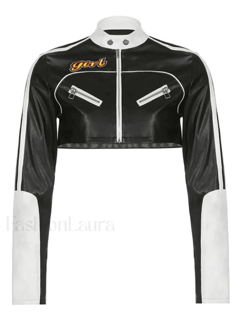 Cropped Patchwork Pu Jacket Jackets