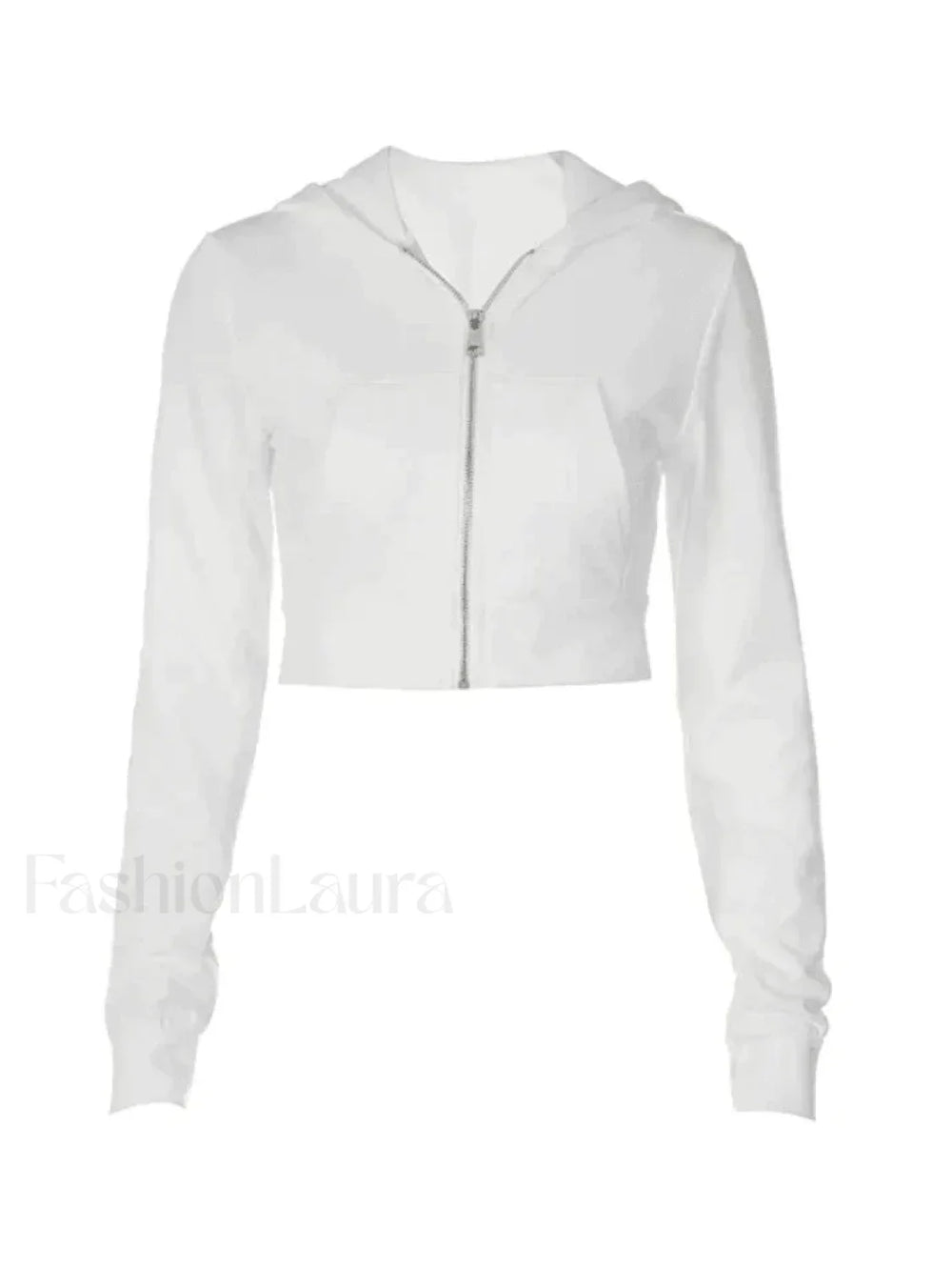 Cropped White Zip Up Hoodie Sweatshirts & Hoodies L