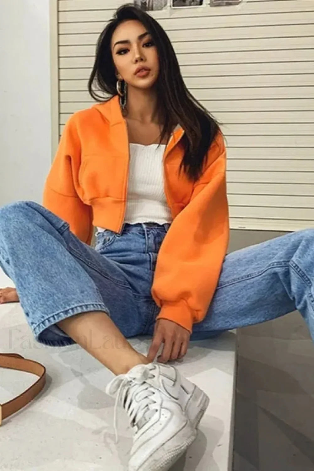 Cropped Zip Up Hoodie