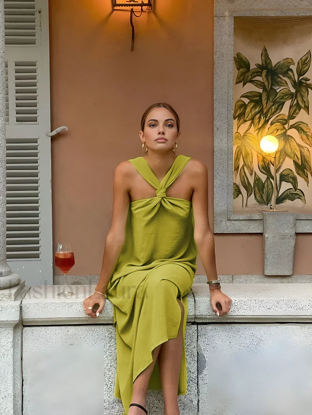 Cross Halter Split Long Dress Green / XS Dresses