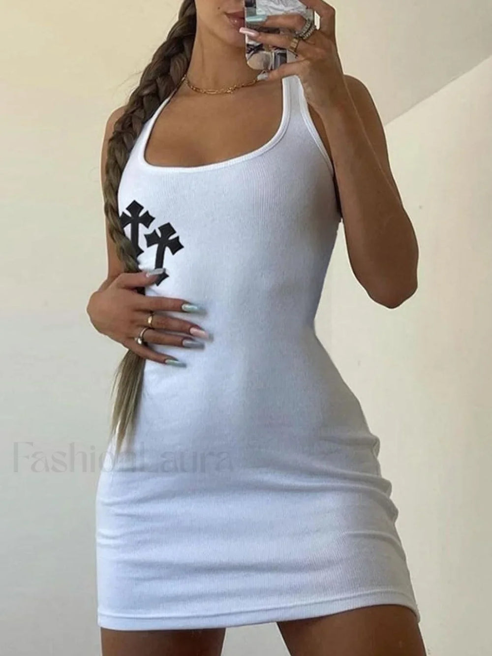 Cross Patch Ribbed Tank Mini Dress Mini Dresses
