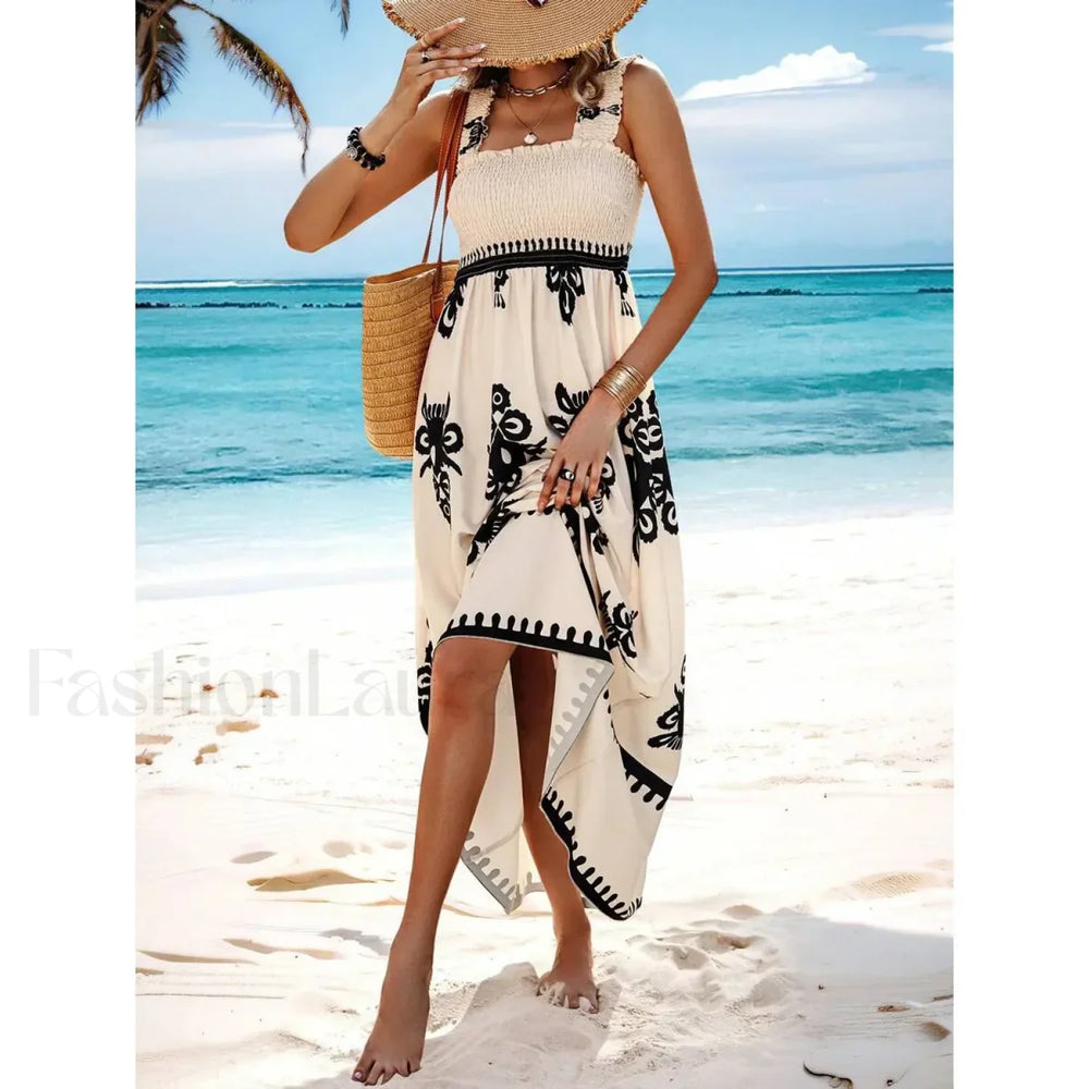 Cross Strap Ankle Boho Dress apricot / S