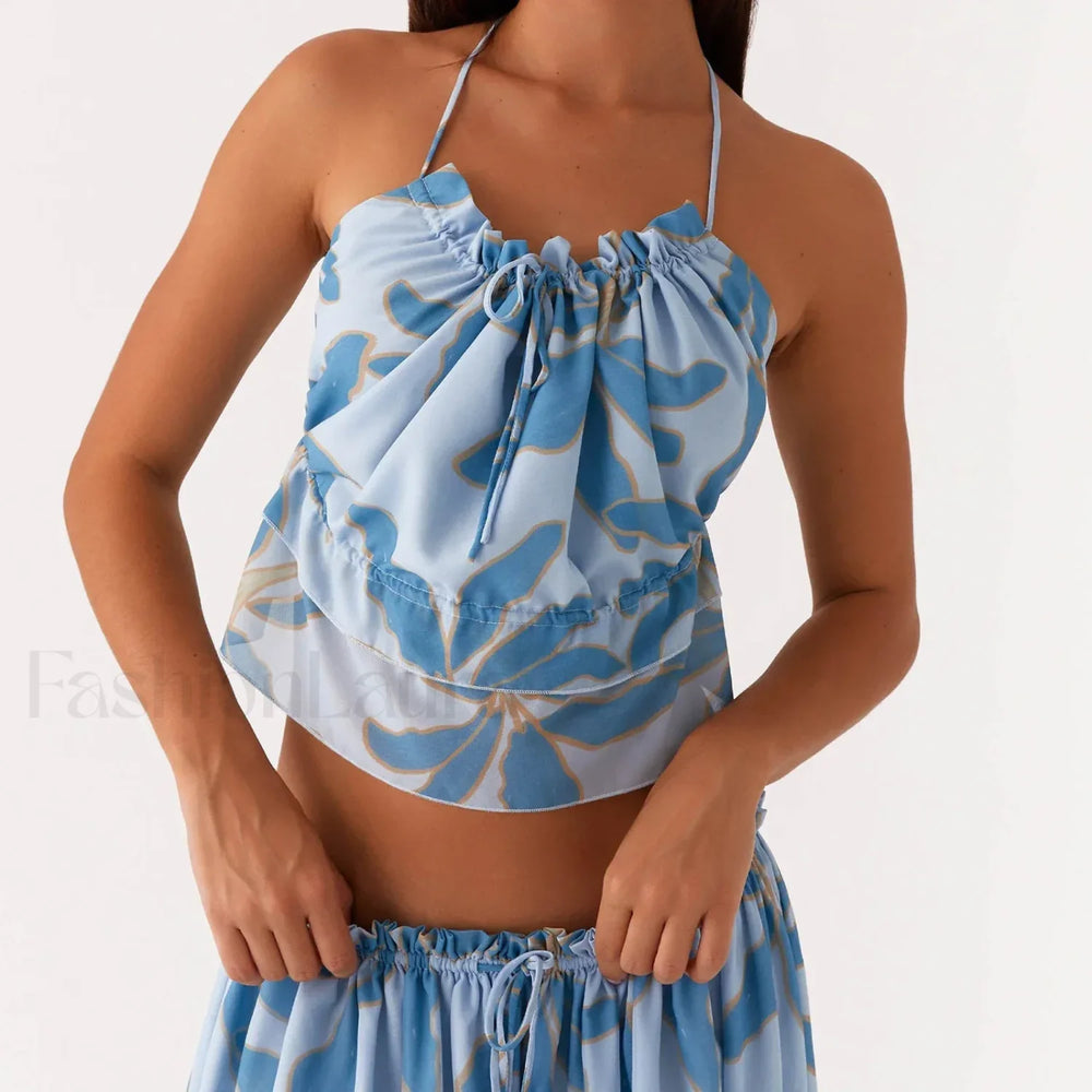 Cross Strap Backless Crop Top BLUE / S