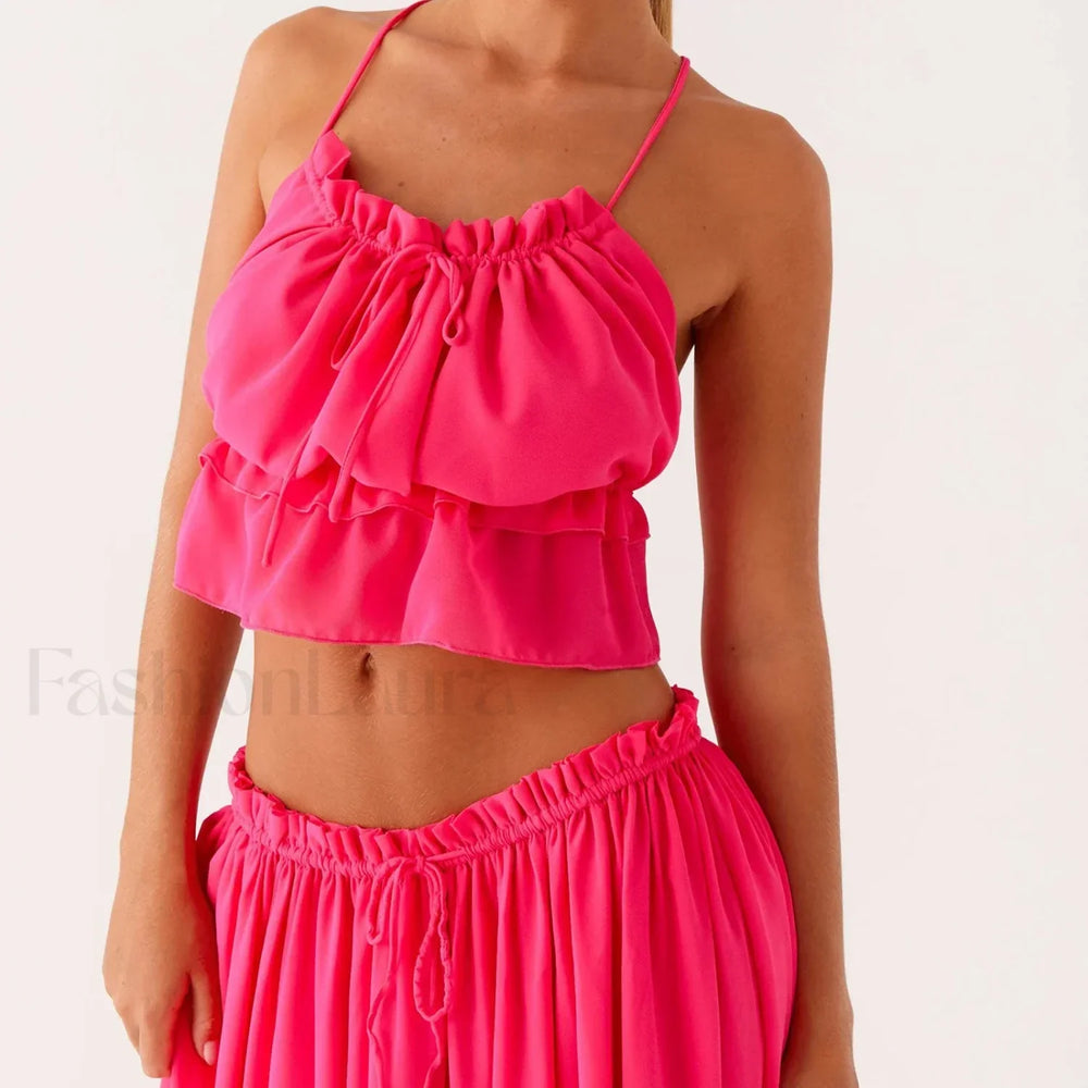 Cross Strap Backless Crop Top PINK / S