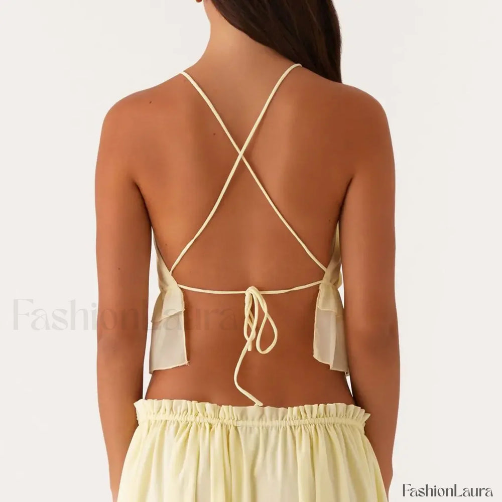 Cross Strap Ruffle Backless Crop Top
