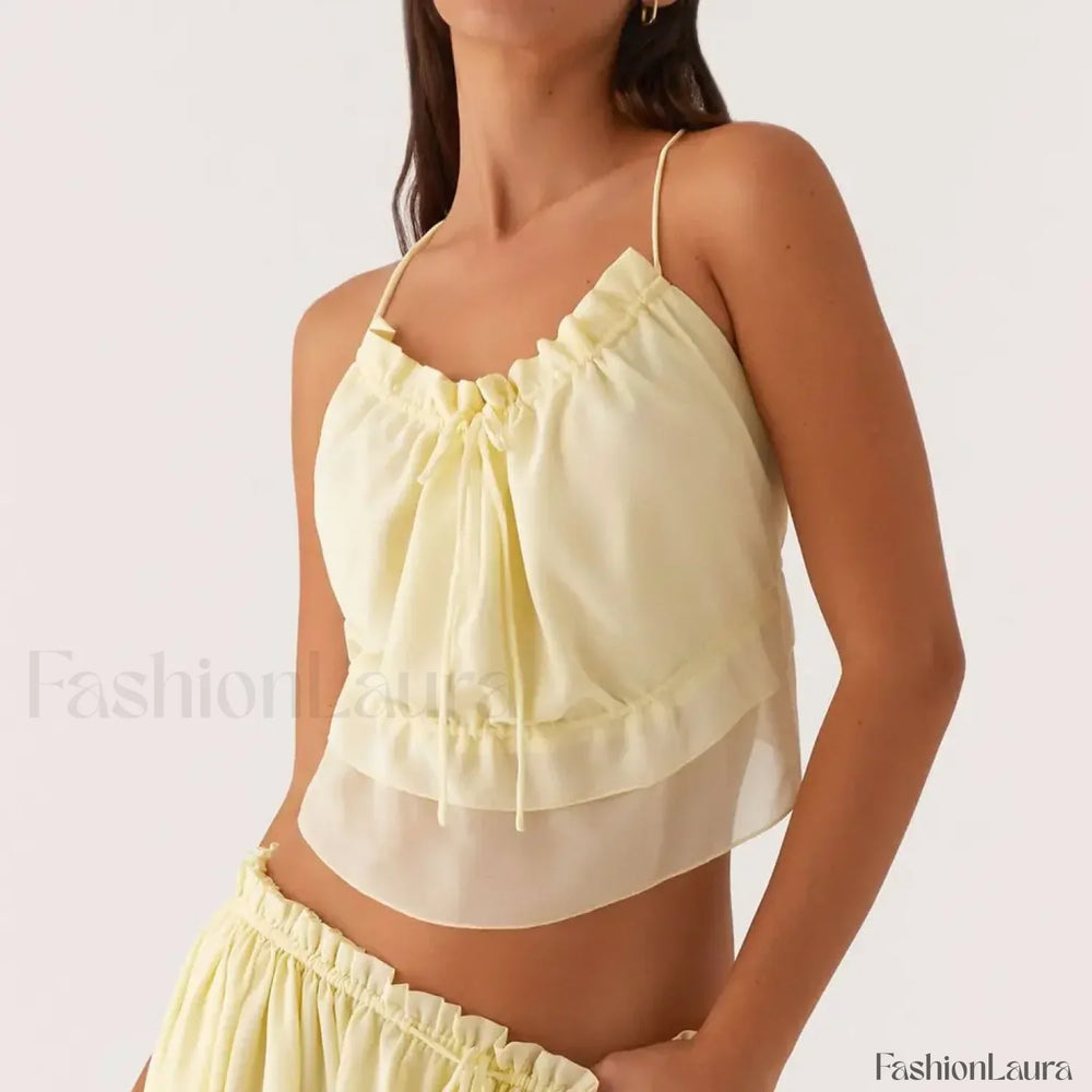 Cross Strap Ruffle Backless Crop Top