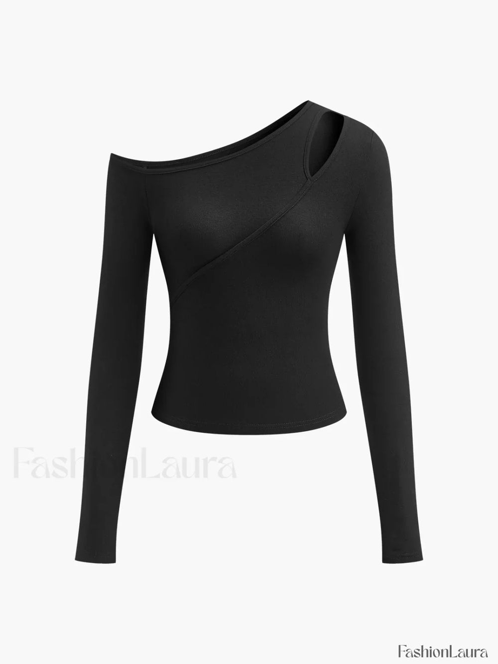 Cut Out Asymmetric Off Shoulder Slinky Long Sleeve Shirt T Shirts