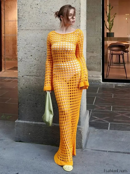 Cut Out Bell Sleeve Knit Cover Up