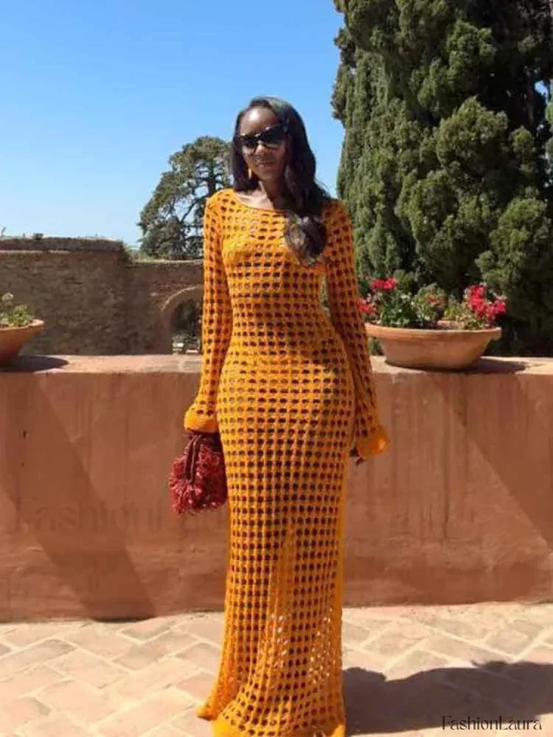 Cut Out Bell Sleeve Knit Cover Up Orange / S