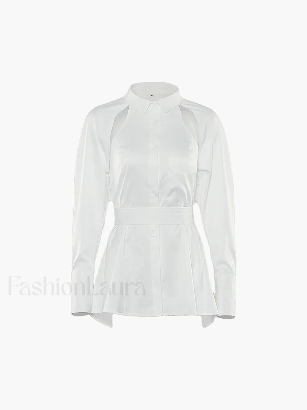 Cut Out Button Trendy Down Collar Shirt Shirts