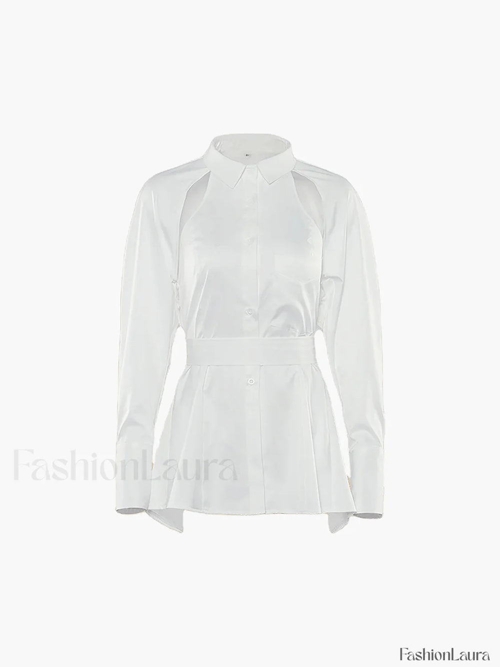 Cut Out Button Trendy Down Collar Shirt Shirts
