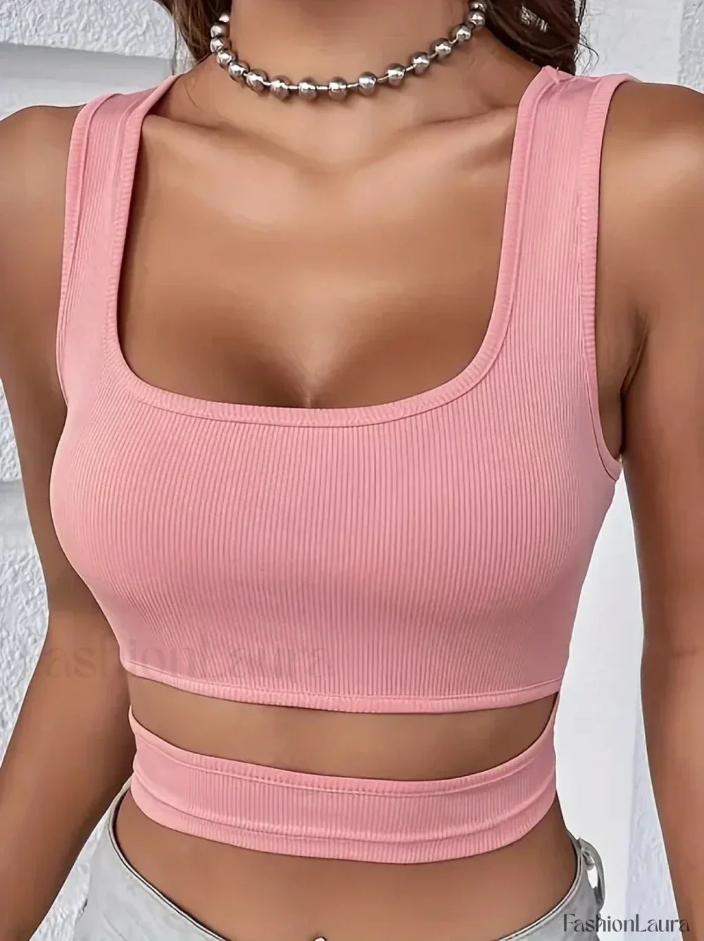 Cut Out Casual Sleeveless Crop Top