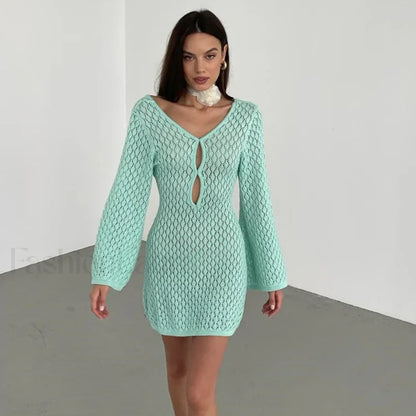 Cut Out Crochet Tunic Beach Cover Up Green / S