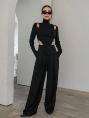 Cut Out High Trendy Neck Asymmetric Hem Top T Shirts