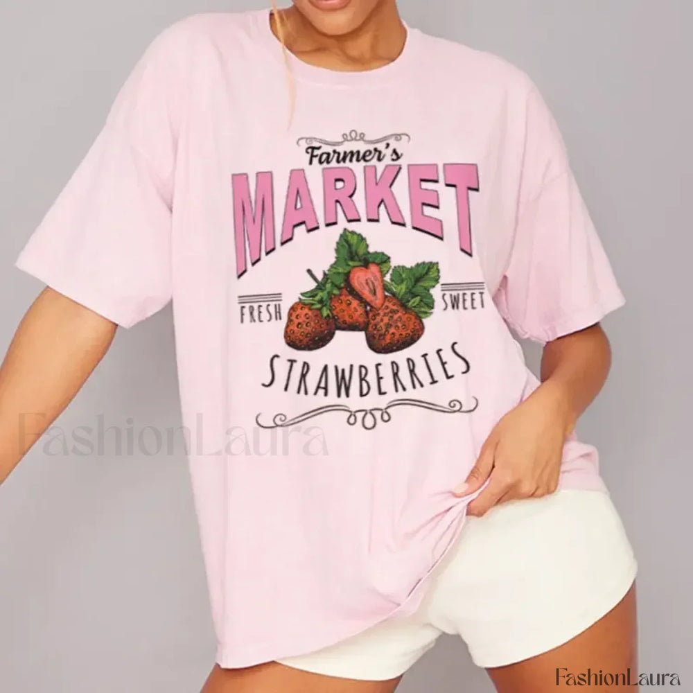 Cute Strawberry Graphic T Shirt pink / S